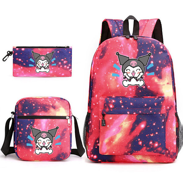 3st/ set Röd Kuromi printed set med case Pennfodral Skolväska Resor Dagsväska Lättviktsbokväskor