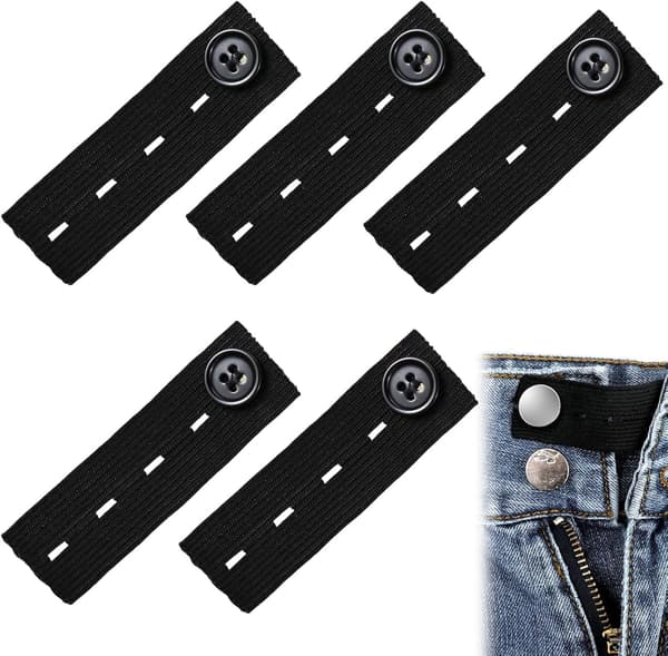 5-pack justerbara elastiska midjeförlängare för jeans, byxor och långbyxor