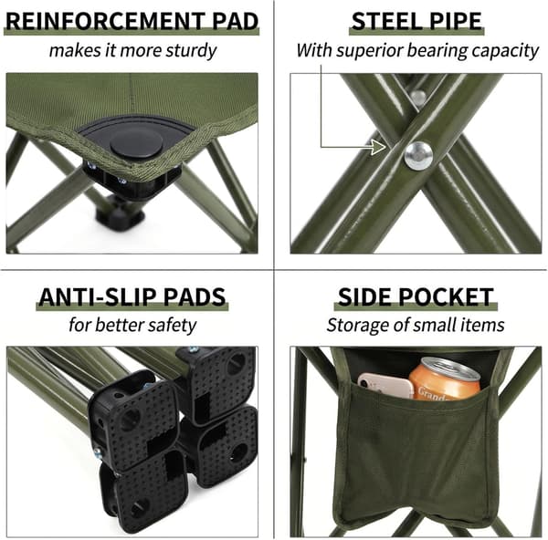 2-pack gröna hopfällbara campingpallar 33 x 33 x 33 cm med bärväska