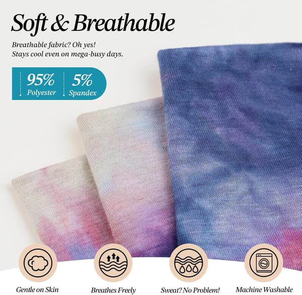 8-pak brede pandebånd til kvinder, skridsikre, elastiske og bløde hårbånd med tie-dye