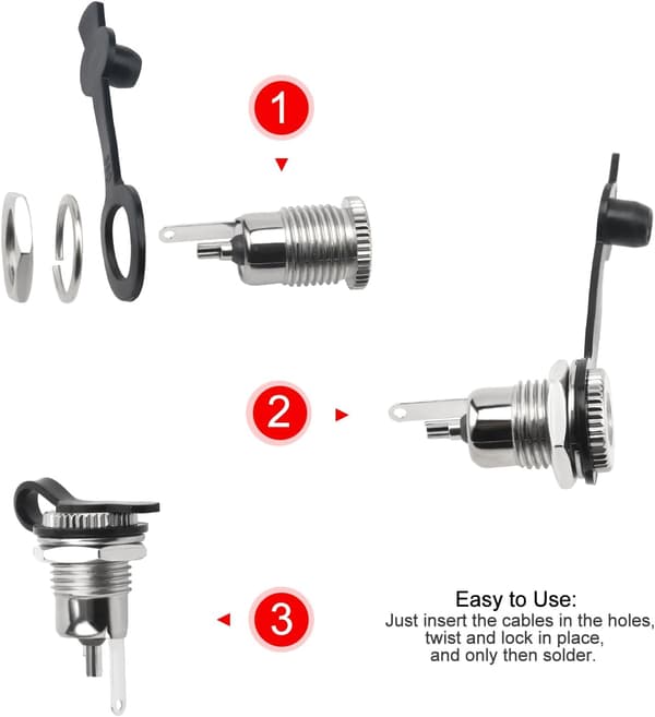 20 st 5,5 x 2,1 mm DC-strömkontakt för panelmontering med vattentäta lock