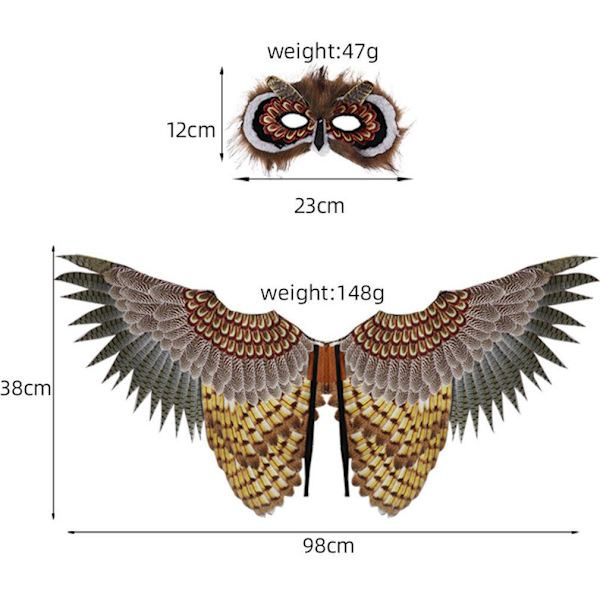 Cosplay Owl Wings med ögonmask Halloween fjädervingar Kostymklä upp för fest jul
