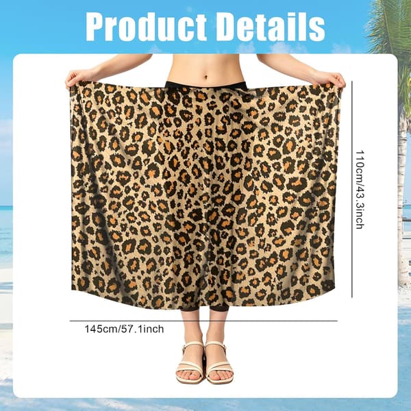 Sarong i chiffong med leopardmönster för dam, strandkjol för bikini