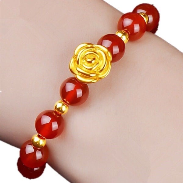Agat röd Pixiu armband kvinnlig 3D hård ros enkelring armband agat röd guldpläterade smycken