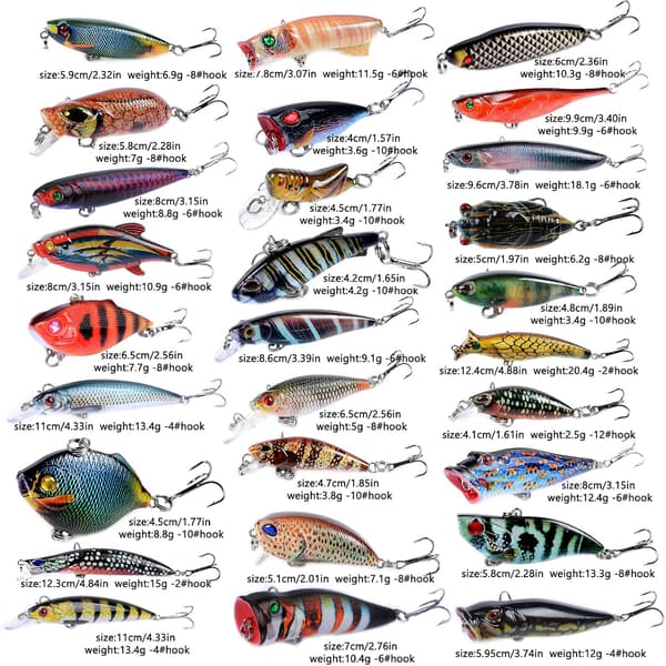 30-pack hårt fiskedragsset, 3D bioniskt minnow crankbait-set med krokar