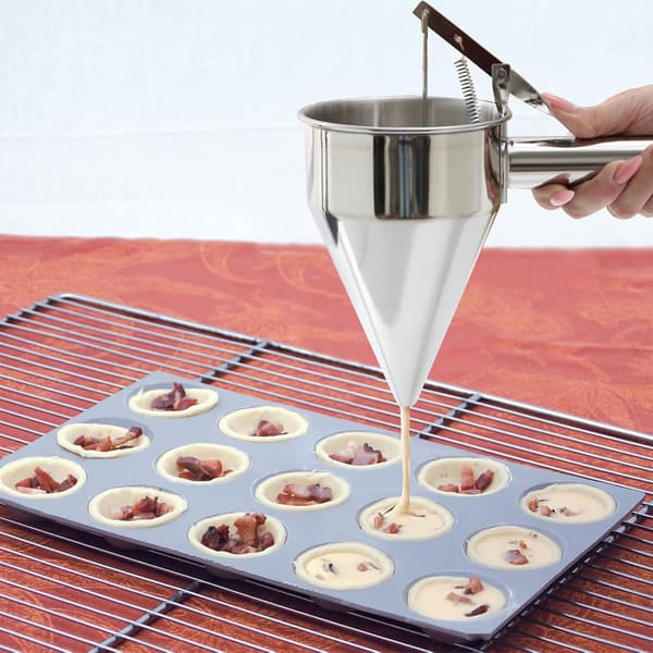 1,2 L røredispenser i rustfritt stål med stativ for pannekaker og baking