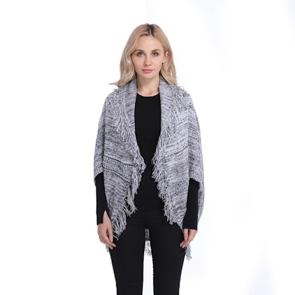 Spring Batwing Blus Stick Sjal Wrap med Tofs Thicken Cardigant för Dam