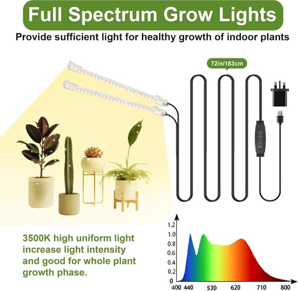 2-pak 22 cm LED-vækstlysstrips fuldspektrum 3500K timer dæmpbar lampe