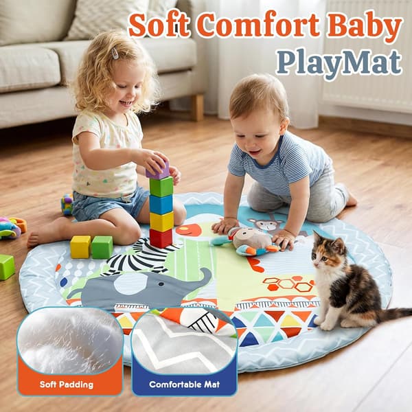 Baby-lekematte med 5 avtakbare leker for magetid og sensorisk lek