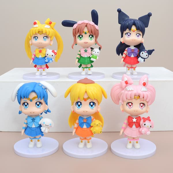 6 stk. Sailor Moon Usagi Ami PVC Chibi figur-udstillingssæt 9-11 cm