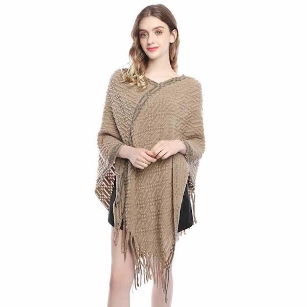 Modern Cape Batwing Wing Crochet Poncho Sweater Coat med tofs för Lady