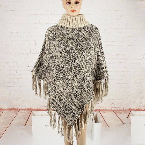 Tjock poncho med turtleneck tröja med tofs lös tröja för dam