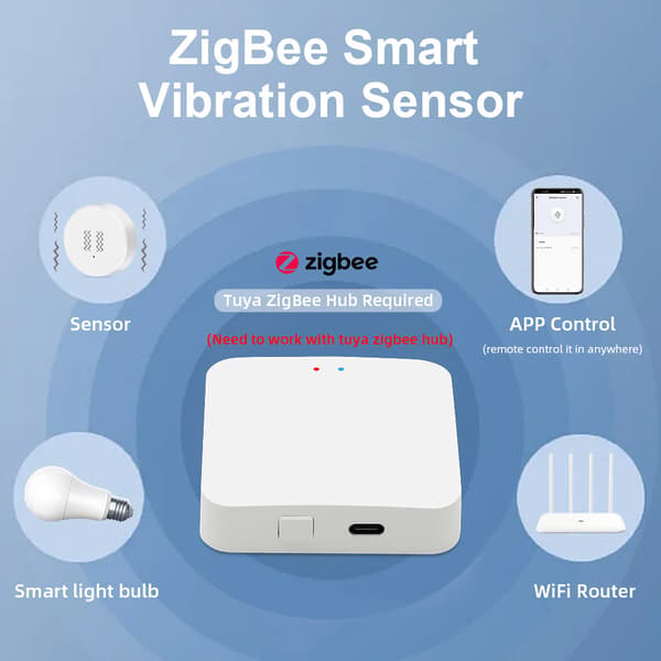 Tuya Zigbee Vibrasjons- og bevegelsessensor for smarthusautomatisering, hvit