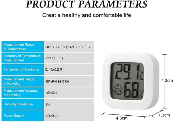 Digital inomhustermometer och hygrometer med LCD-skärm och ansiktsindikator