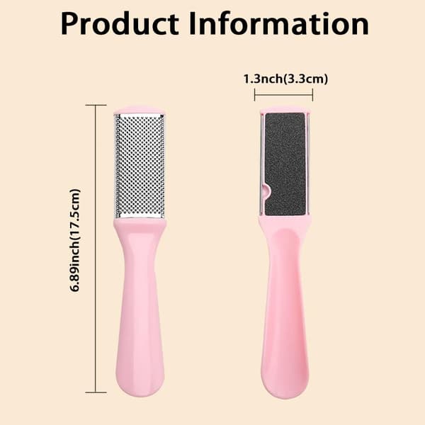 Fotfil for hard hud, tosidig callusfjerner i rustfritt stål, rosa