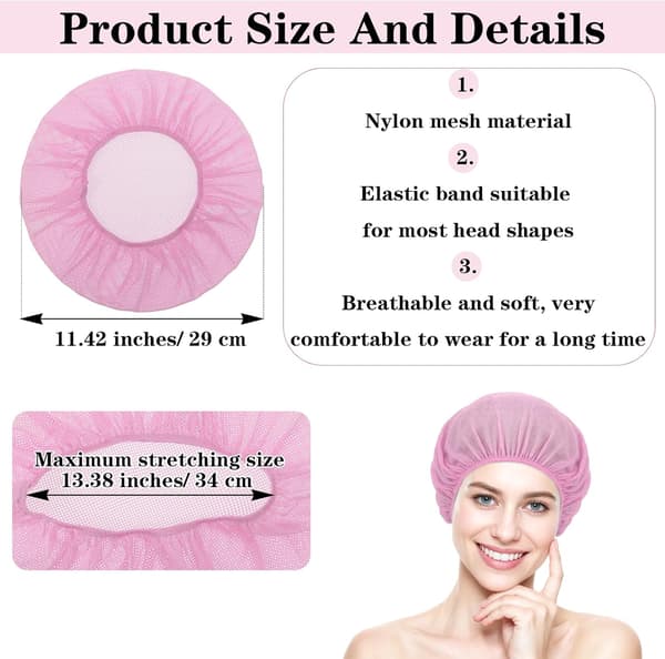 4-pack nätsovmössor för lockigt hår, elastiska hårnät svarta & rosa