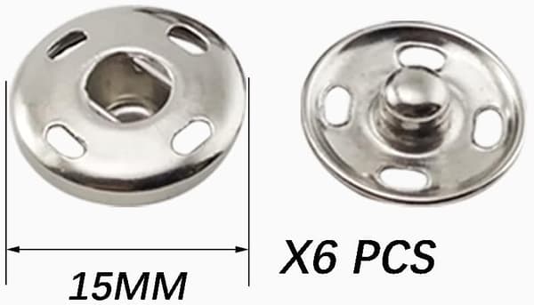 6 sett med 15 mm trykknapper i metall til å sy på, trykknappfester for klær