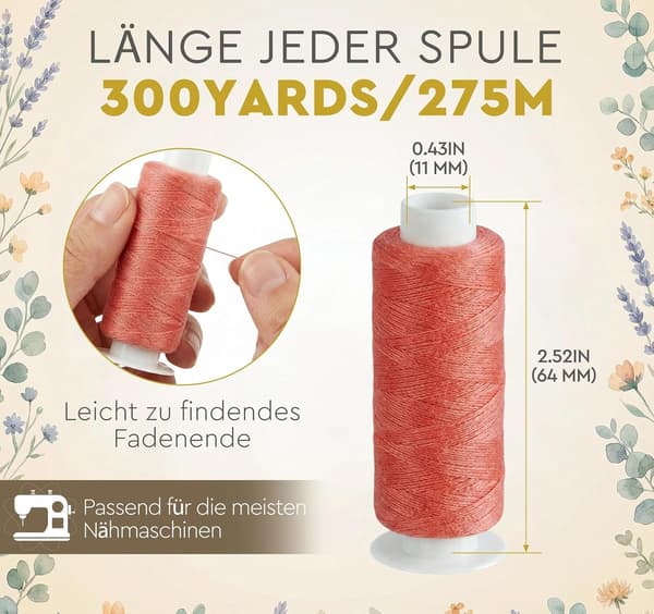 100-delt sett med sytråd i polyester, 300 yards for maskin- og håndsøm