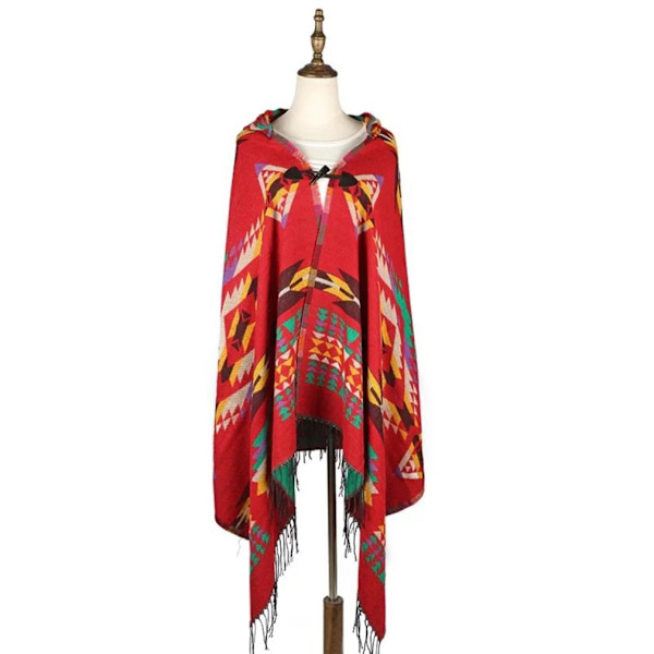 Färgglad Geometrisk Pashmina Sjal Wrap Tjock Varm Poncho Öppen Front Cape med Tofs för Dam