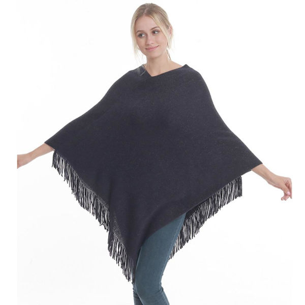 Stickat tröja Poncho fransfåll Lös cap för dam