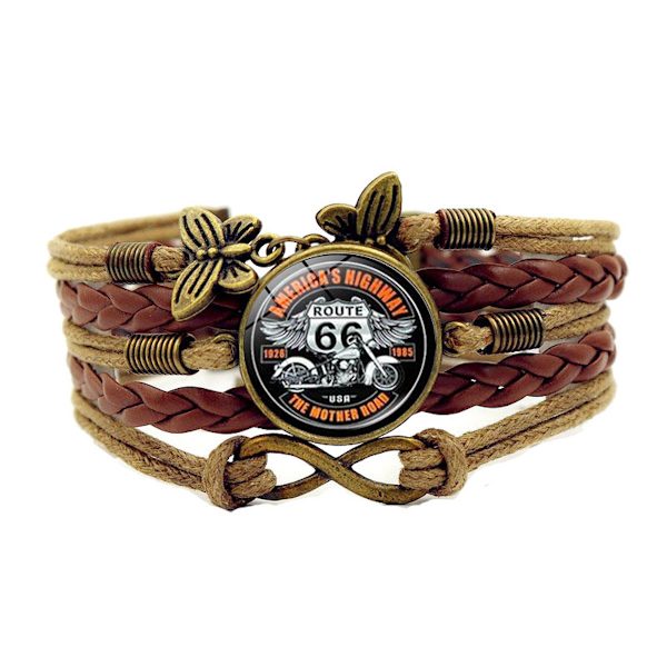 Route 66 Multi Layer Läderarmband Armband Party Sportarmband för män kvinnor