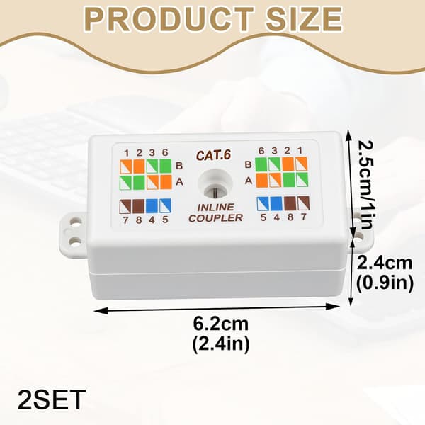 2 vita Cat6 inline punchdown-kabelkopplingar för Ethernet-nätverkskablage