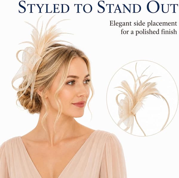 Fascinator-hatt med fjær og tyll, avtakbart hodebånd og klemme for kvinner