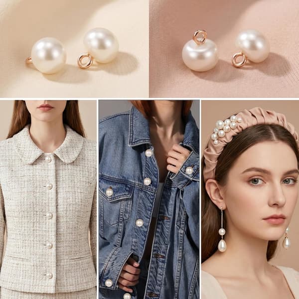 30 stk. 10 mm beige perleknapper med skaft for klær, søm og hobbyprosjekter