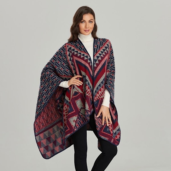 Varm Vinter Sjal Wrap Öppen Front Poncho Cashmere Feel Cape