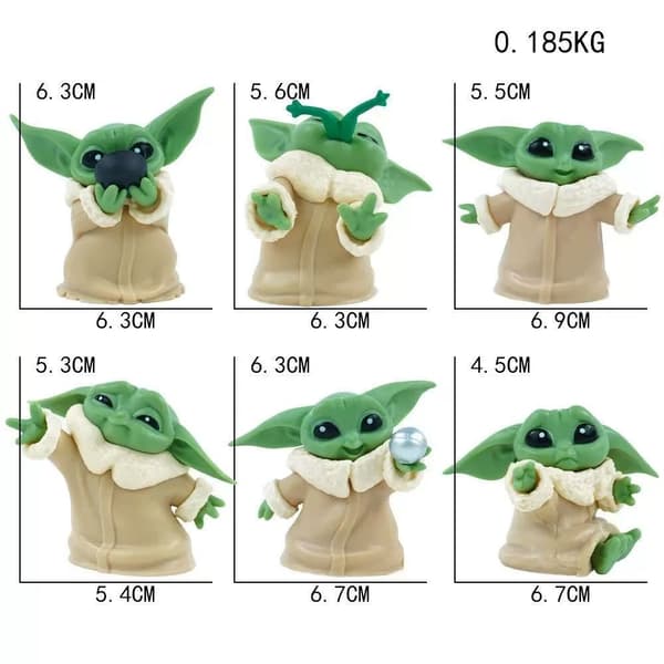 6 stk. grønne Yoda Chibi PVC-figursæt til samling og skrivebordsudstilling