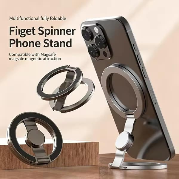 Magnetisk Fidget Spinner-telefonstativ, 360° sammenleggbar dobbel ringholder