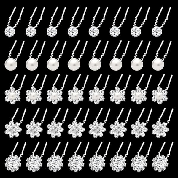 40-pack pärlhårnålar, set med bröllopsaccessoarer i silver med strass