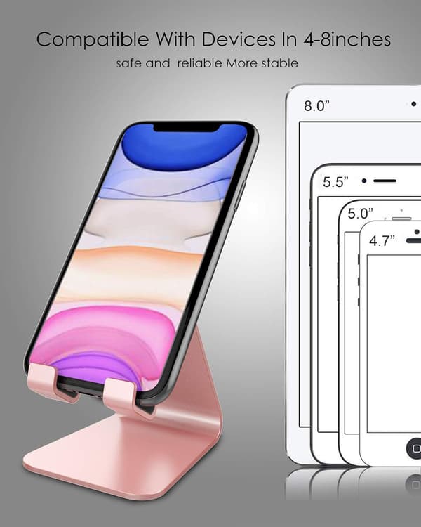 Mobiltelefonholder i aluminium til skrivebord, 4-8 tommer smartphoneholder, rosa guld