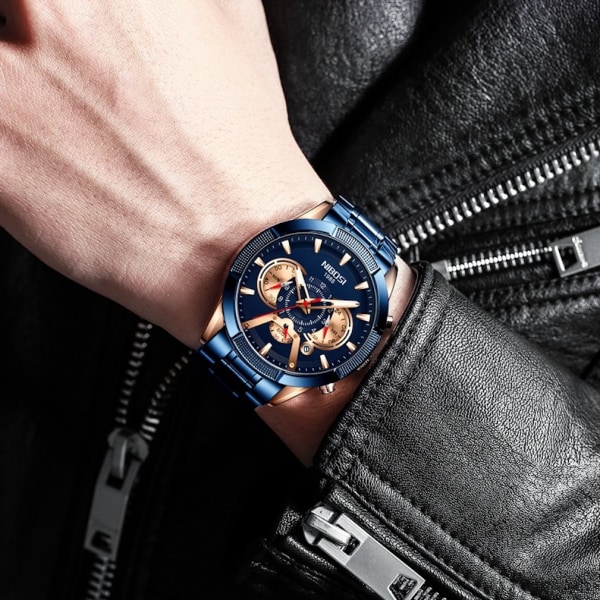 Herrkvartsklocka Casual Watch Lysande Multi Dial Display Vattentät Watch