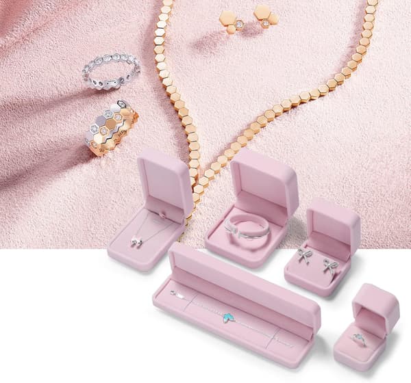 Smyckeskrin för halsband i rosa sammet med mjukt foder för visning och förvaring