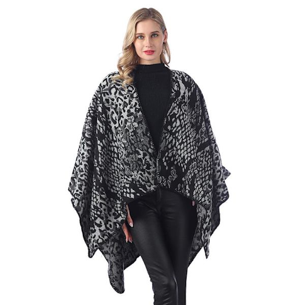 Print Tjock Sjal Scarf Öppen Front Poncho Vinterkofta för Dam