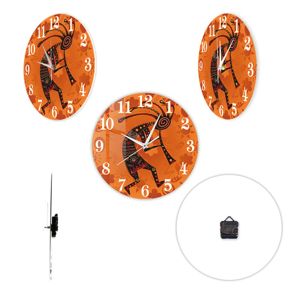 Väggklocka med stamkonst, 12 tums PU aztekisk figur orange modern heminredningsklocka