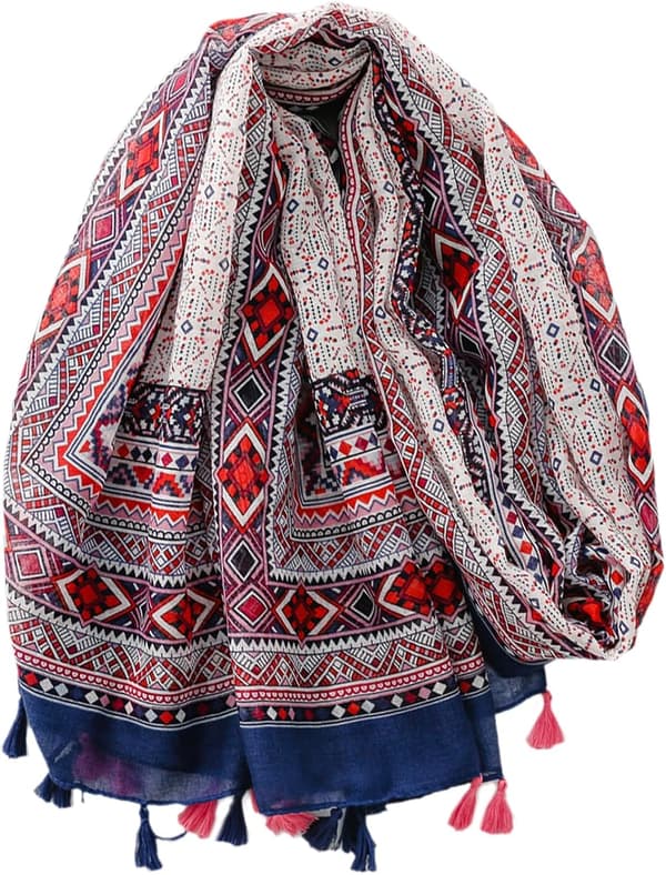 Dames Boho Print Tørklæde Letvægts Langt Oversized Kvast Sjal Wrap Tørklæder