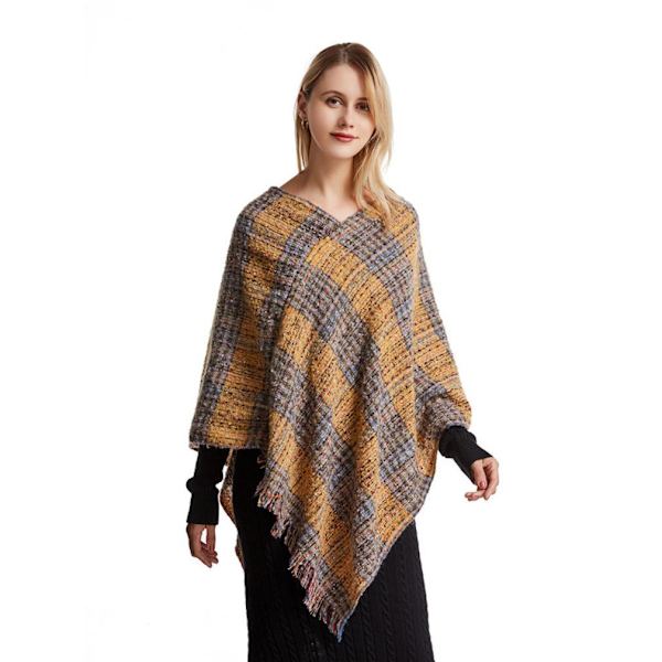 Höst Vinter Ränder Poncho Virkad Poncho Stickmönster Pullover Wrap för kvinnor