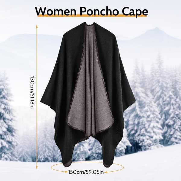 Vändbar stickad ponchocape för dam, oversized varm sjal, omlottkofta