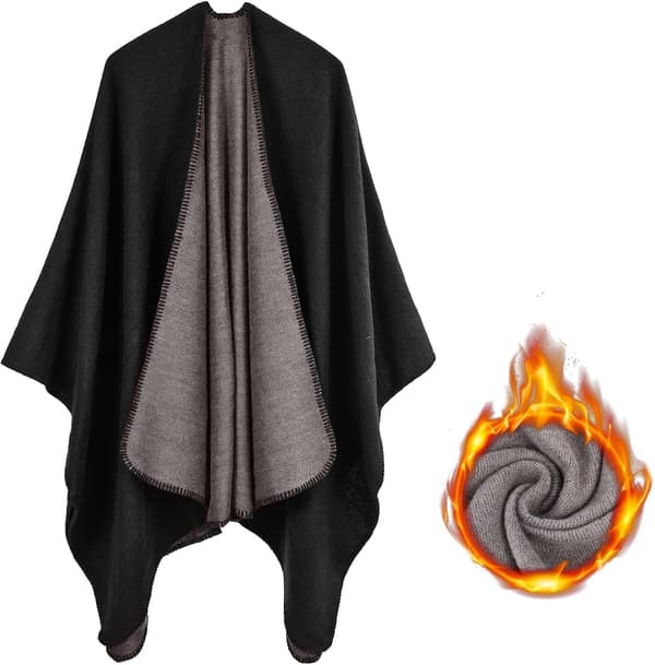 Vändbar stickad ponchocape för dam, oversized varm sjal, omlottkofta
