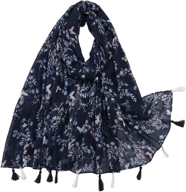 Blomstrete skjerf for kvinner, mykt og lett oversized sjal med dusker