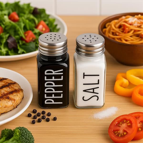 2-pack salt- och pepparkar i glas med lock i rostfritt stål, modern design