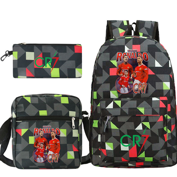3st/ set CR7 Ronaldo printed set med case Pennfodral Skolväska Resor Dagsväska Lättviktsbokväskor