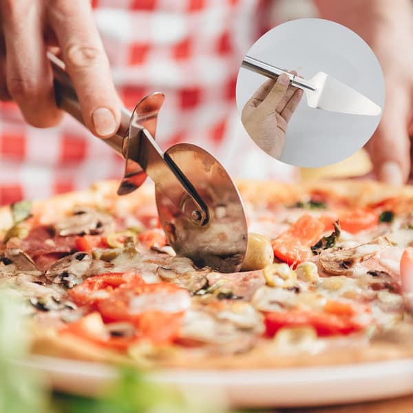 2-delt sæt med pizzahjul i rustfrit stål og kagespade til bagning