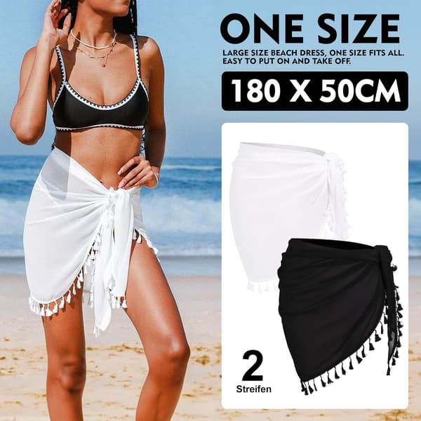2 stk. strand-saronger i chiffon for kvinner med duskekant