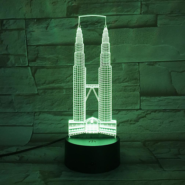 Kuala Lumpur Twin Towers 3D LED Nattljus Sovrumsbordslampa Färg ändras