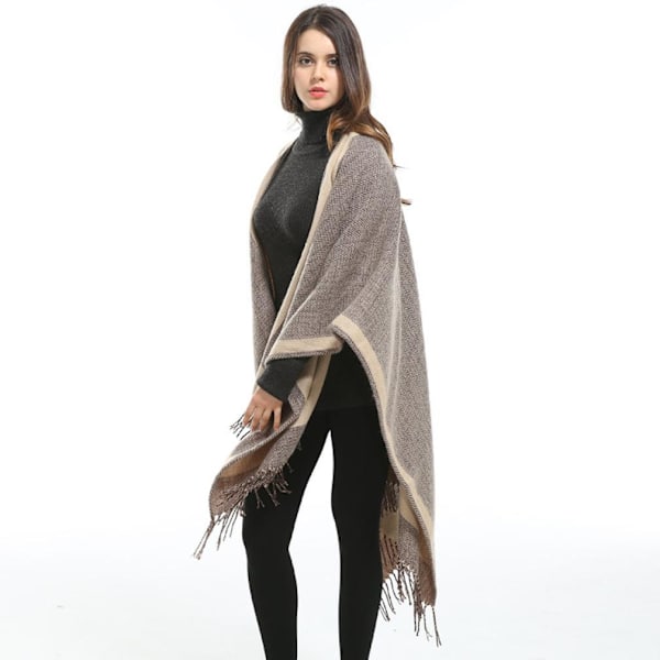 Dubbelsidig Sjal Wrap Pashmina filt Varm Lös Cardigant