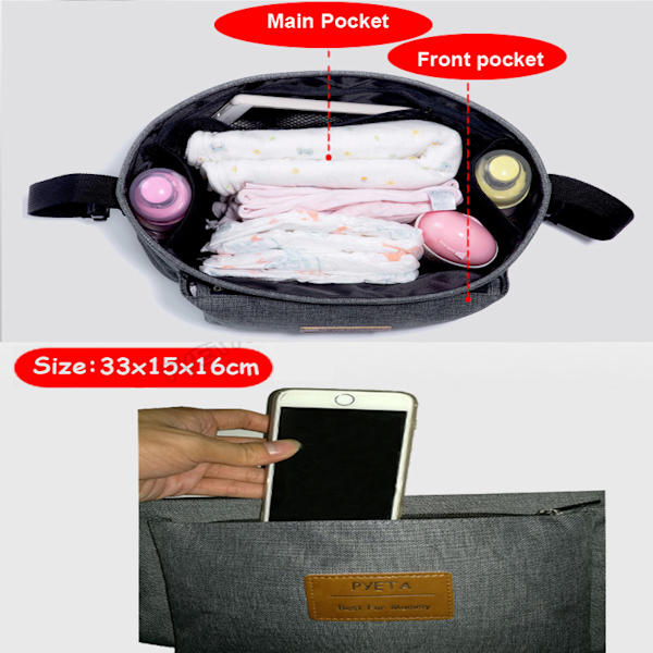 Barnvagn Sadelväska Buggy Bag Buggy Barnvagn Förvaringsväska Barnvagnar grey