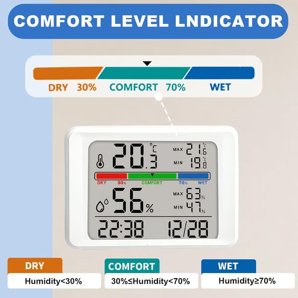 Digitalt termometer og hygrometer med touch-LCD, temperatur- og fugtighedsmåler